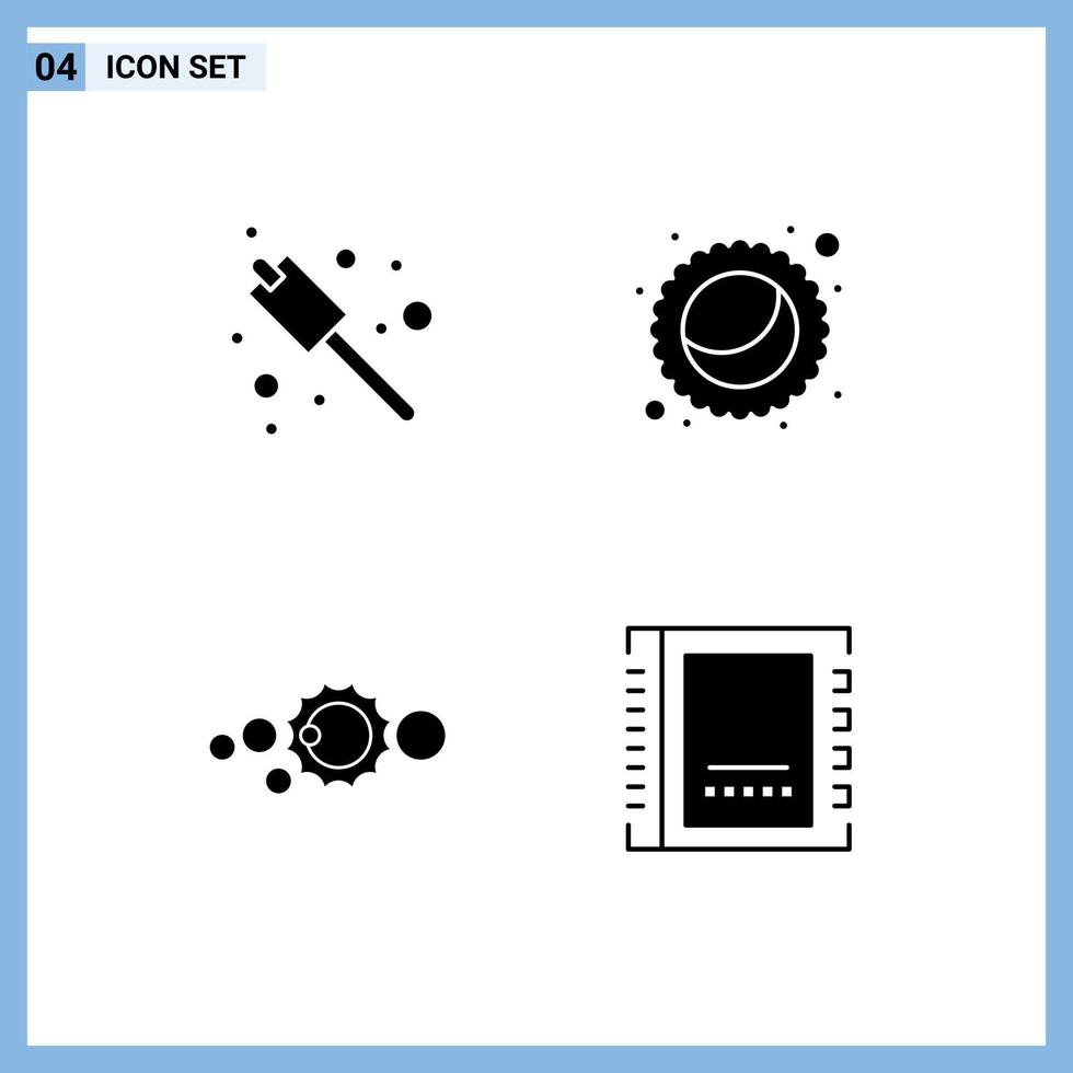 ensemble moderne de 4 glyphes et symboles solides tels que le système solaire de camping mardi gras adresse solaire éléments de conception vectoriels modifiables vecteur