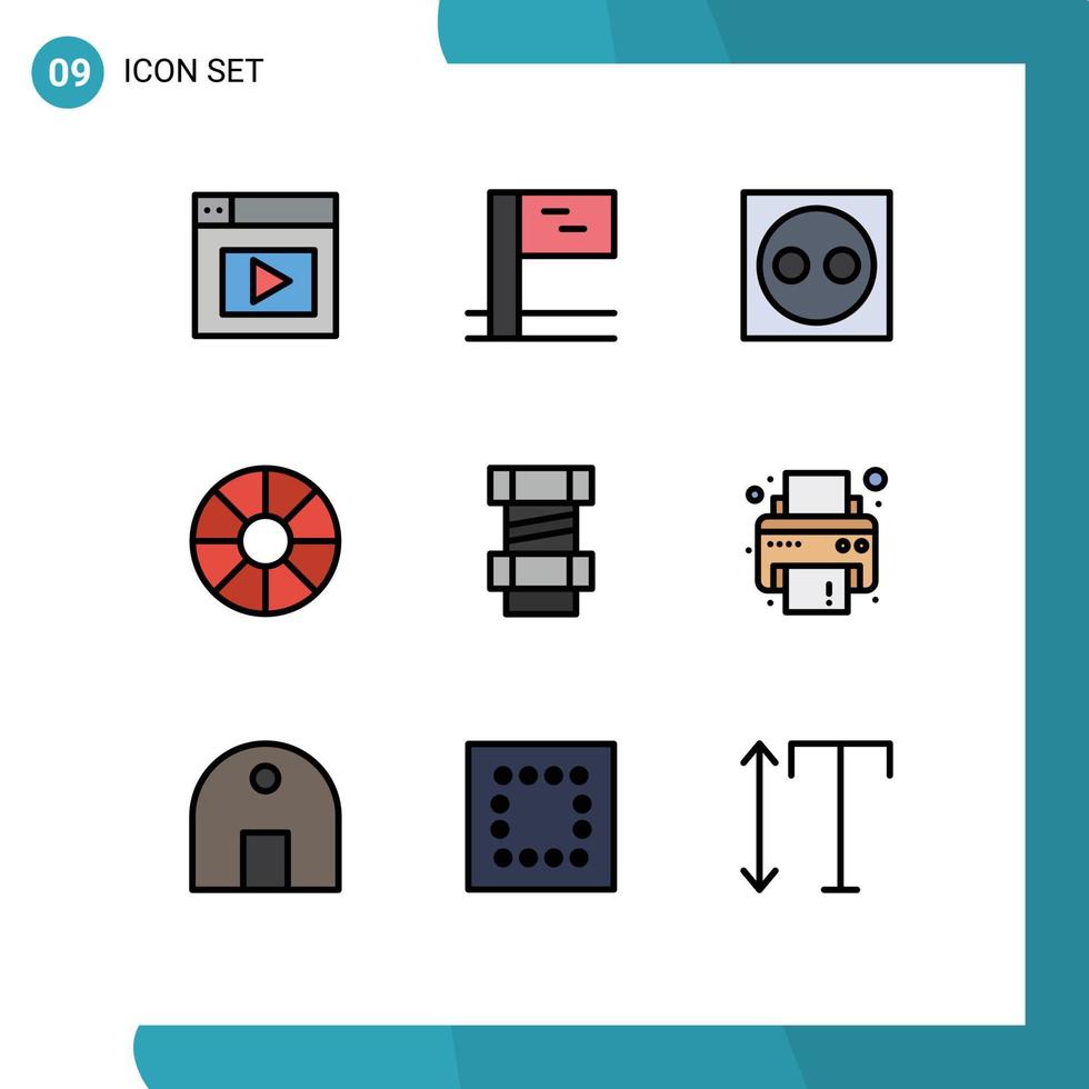 ensemble de 9 symboles d'icônes d'interface utilisateur modernes signes pour imprimer des éléments de conception vectoriels modifiables de roue de construction d'équipement d'ingénierie vecteur