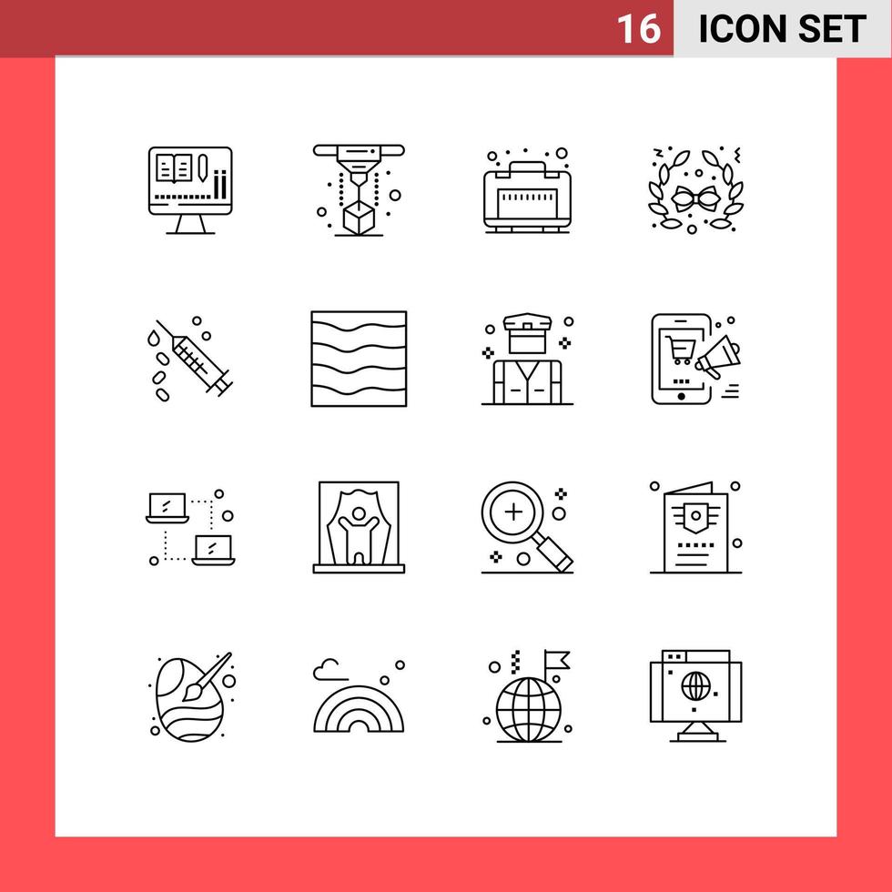 pictogramme ensemble de 16 contours simples de la nature vaccin bagages seringue décoration éléments de conception vectoriels modifiables vecteur