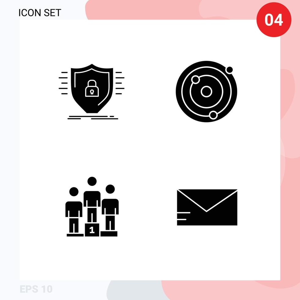 4 concept de glyphe solide pour les sites Web mobiles et applications défense piédestal sécurité gagnants de la galaxie éléments de conception vectoriels modifiables vecteur