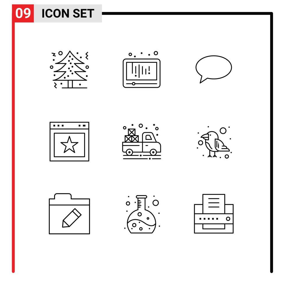 ensemble de 9 contours vectoriels sur la grille pour les éléments de conception vectoriels modifiables de courrier de signet de médias sociaux préférés de transporteur vecteur