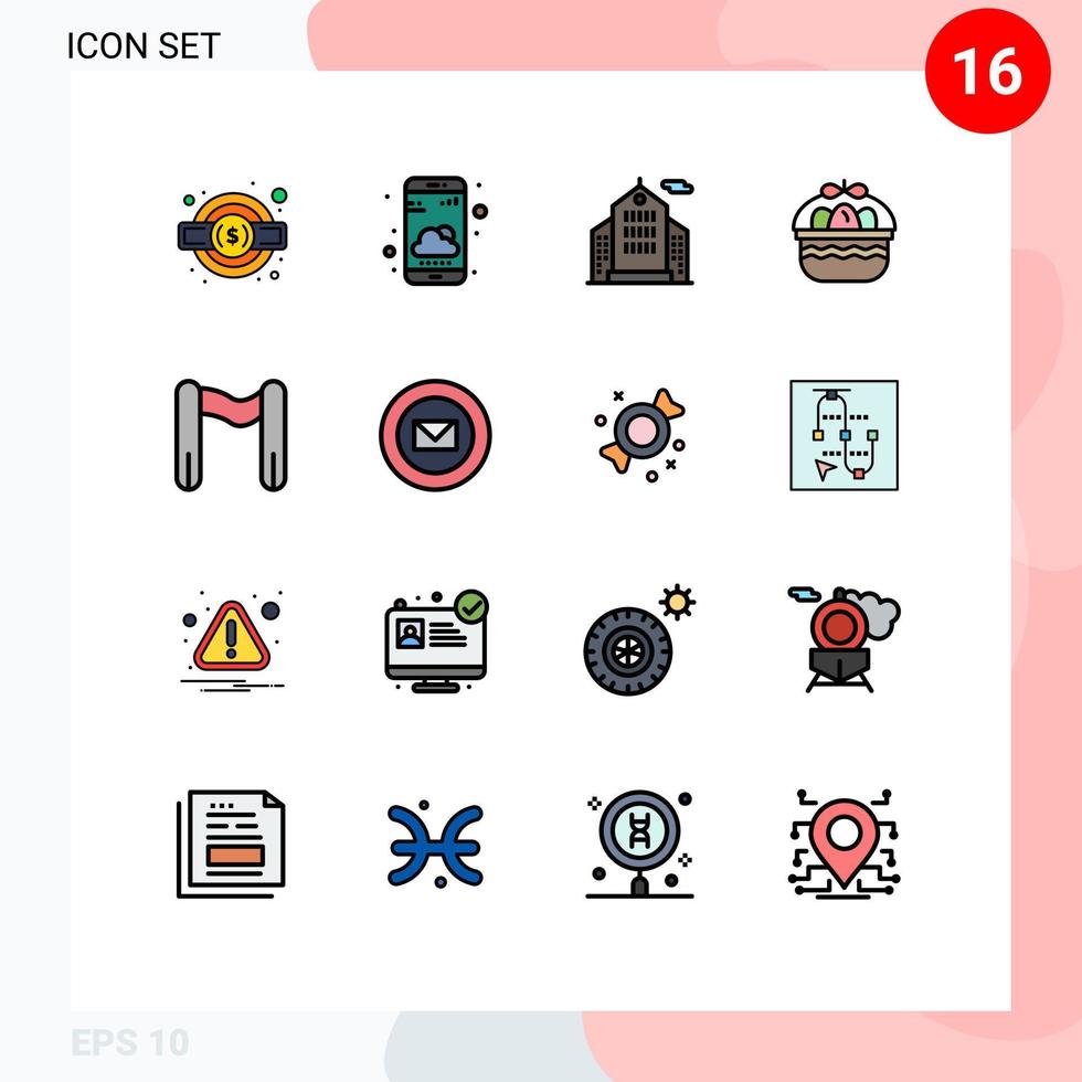 16 concept de ligne remplie de couleurs plates pour les sites Web mobiles et les applications commencer à terminer la construction nature pâques éléments de conception vectoriels créatifs modifiables vecteur