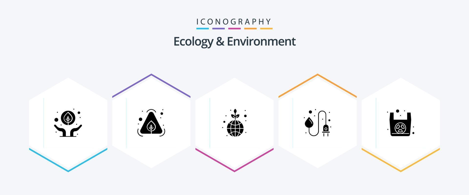 écologie et environnement pack d'icônes de 25 glyphes comprenant un sac en papier. l'énergie de l'eau. vert. fiche d'alimentation. industrie vecteur