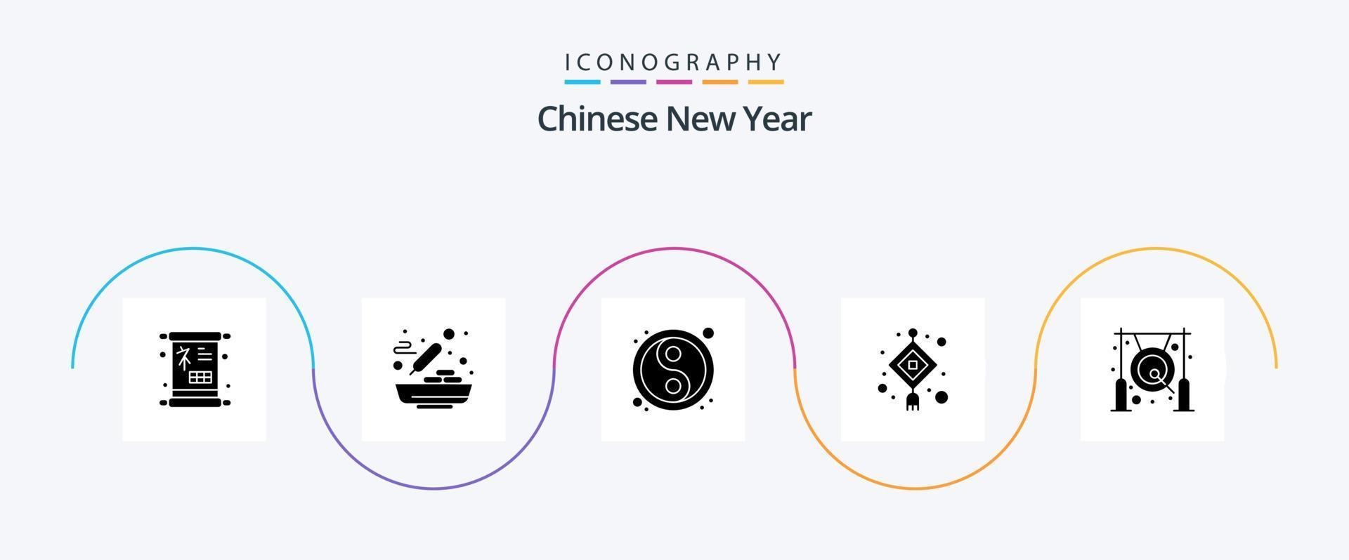 pack d'icônes glyphe 5 du nouvel an chinois, y compris asiatique. lanterne. chinois. lampe. yin yang vecteur