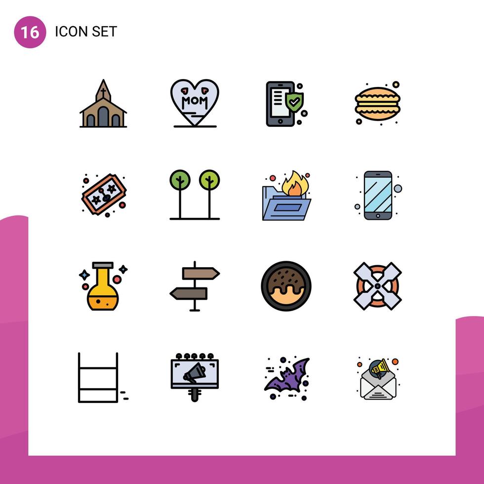 16 concept de ligne remplie de couleurs plates pour sites Web mobile et applications boulettes de billets mère dîner bouclier éléments de conception vectoriels créatifs modifiables vecteur