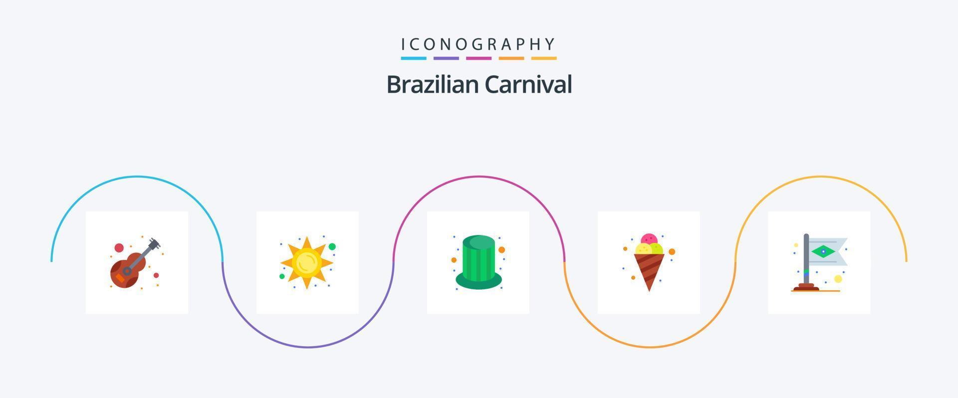 pack d'icônes plat 5 carnaval brésilien comprenant une bannière. glace. lumière du soleil. nourriture. casquette vecteur