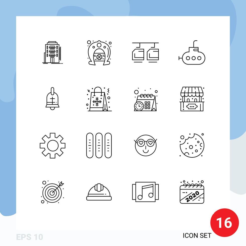 ensemble moderne de 16 contours et symboles tels que boule de pâques véhicules sous-marins en fer à cheval éléments de conception vectoriels modifiables vecteur
