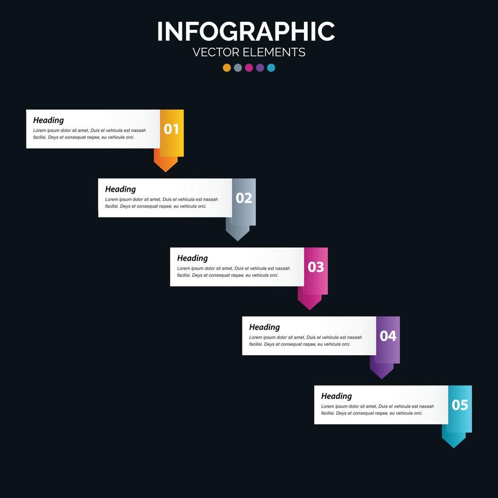 Le vecteur de conception d'infographie en 5 étapes et le marketing peuvent être utilisés pour la mise en page du flux de travail