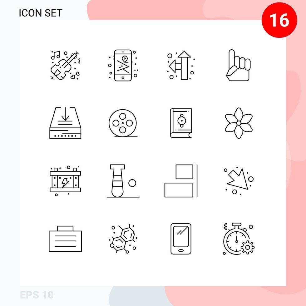 interface utilisateur pack de 16 contours de base de la direction de téléchargement de la boîte de réception éléments de conception vectoriels modifiables à la main américaine vecteur