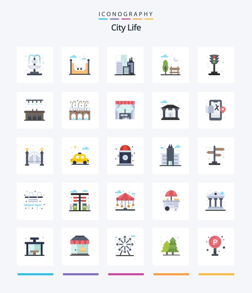 Creative City Life 25 pack d'icônes plates telles que la ville. Circulation. imeuble. vie. parc vecteur