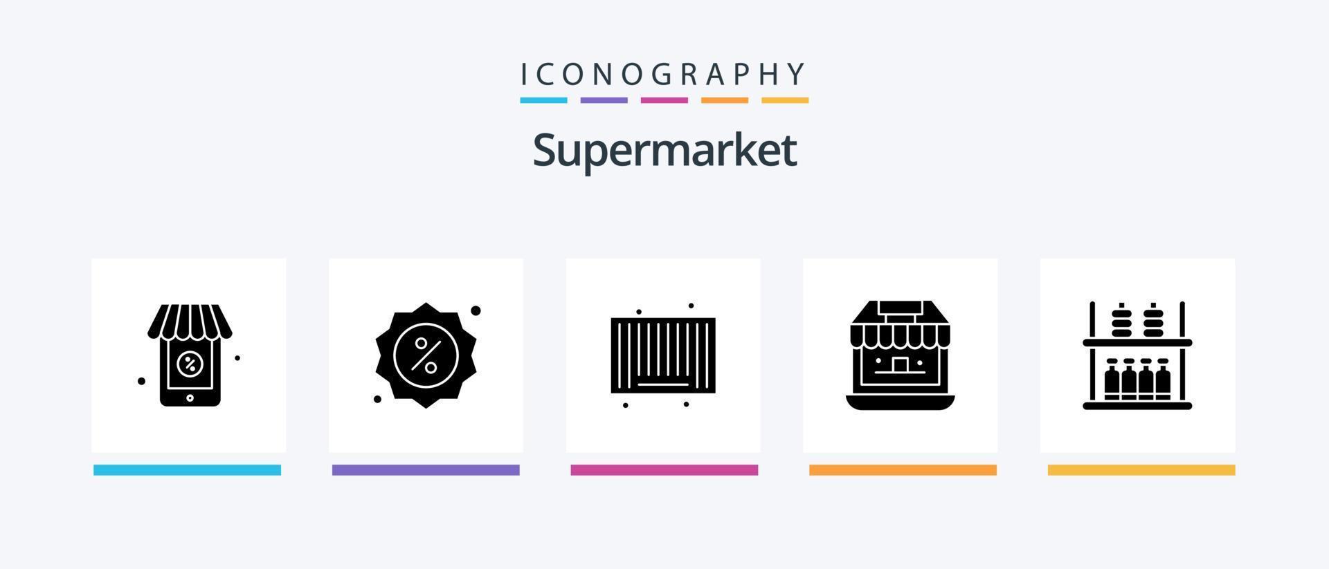 pack d'icônes de glyphe de supermarché 5 comprenant une étagère. meubles. produit. boutique. magasin. conception d'icônes créatives vecteur