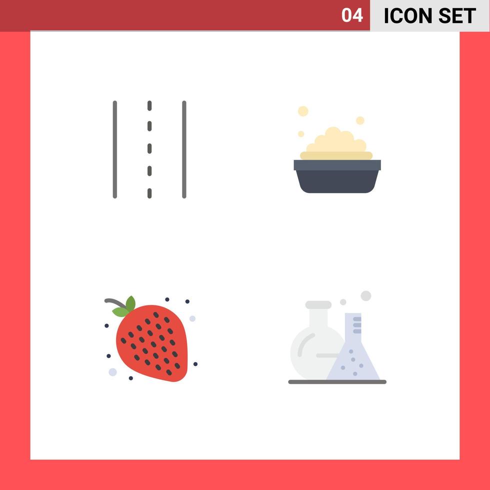 pack d'interface utilisateur de 4 icônes plates de base de chemin de fraise d'allée nettoyage nuit éléments de conception vectoriels modifiables vecteur