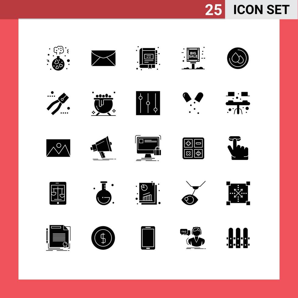 interface mobile glyphe solide ensemble de 25 pictogrammes d'éléments de conception vectoriels modifiables de cahier de grande vente de livre médical de grande vente vecteur
