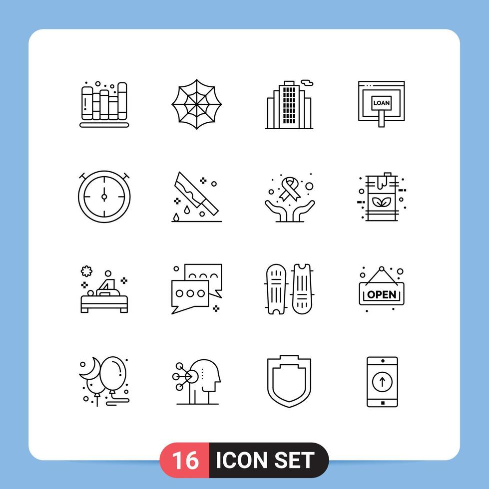 16 icônes créatives signes et symboles modernes du chronomètre de sang immobilier prêt en ligne éléments de conception vectoriels modifiables vecteur