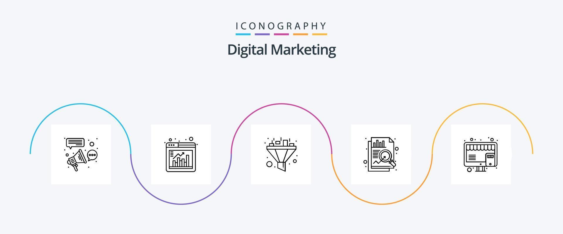 pack d'icônes de la ligne de marketing numérique 5, y compris la boutique. acheter. graphique. Les données. une analyse vecteur