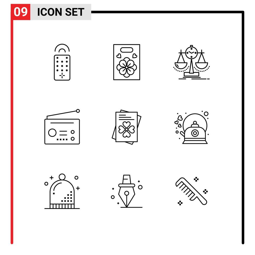 pack de 9 signes et symboles de contours modernes pour les supports d'impression Web tels que les gadgets de technologie de mesure de passeport irlandais éléments de conception vectoriels modifiables vecteur