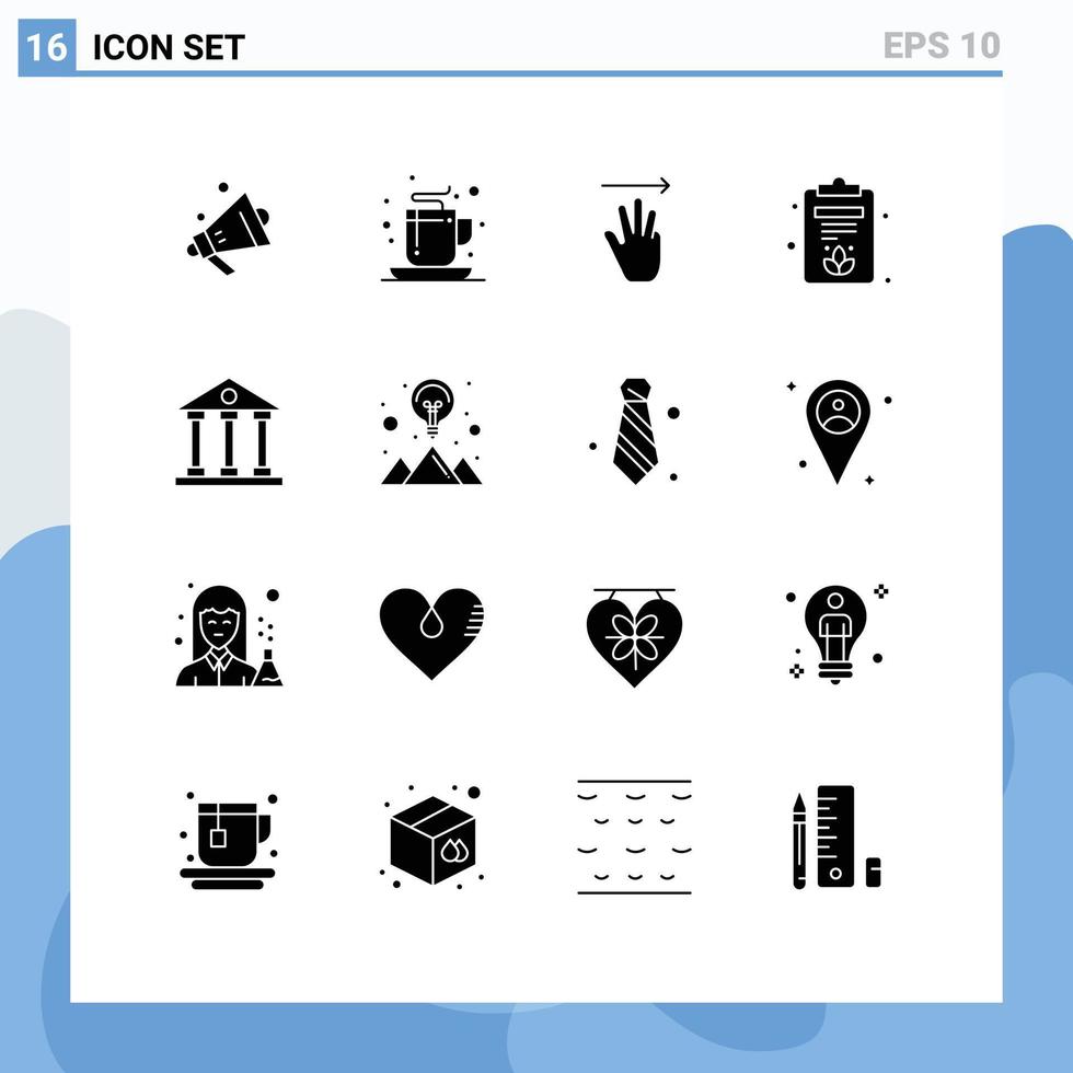 symboles d'icônes universels groupe de 16 glyphes solides modernes de colonnes de finances et d'affaires curseur à main carte bancaire éléments de conception vectoriels modifiables vecteur