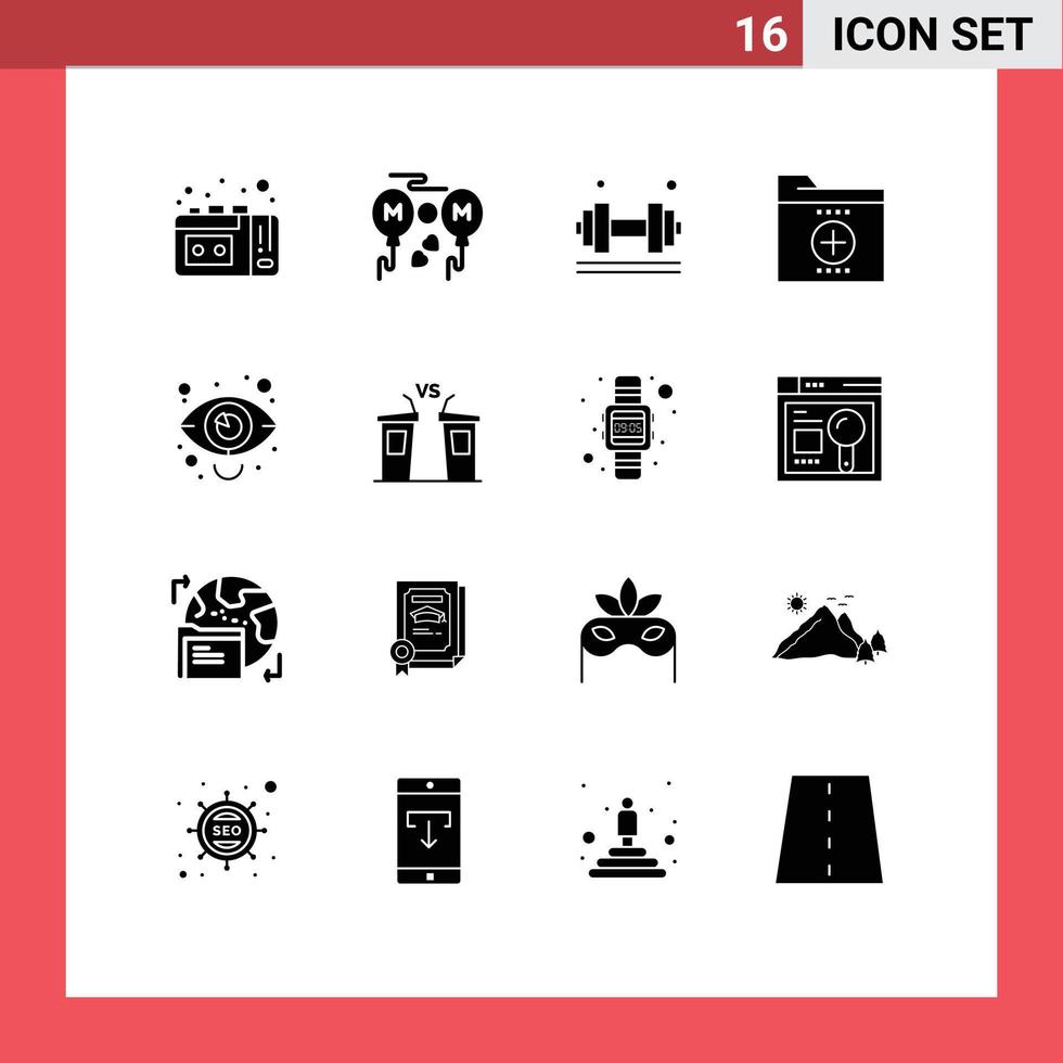16 glyphes solides universels définis pour les applications web et mobiles dossier d'entreprise fichier de fitness éléments de conception vectoriels modifiables d'entreprise vecteur