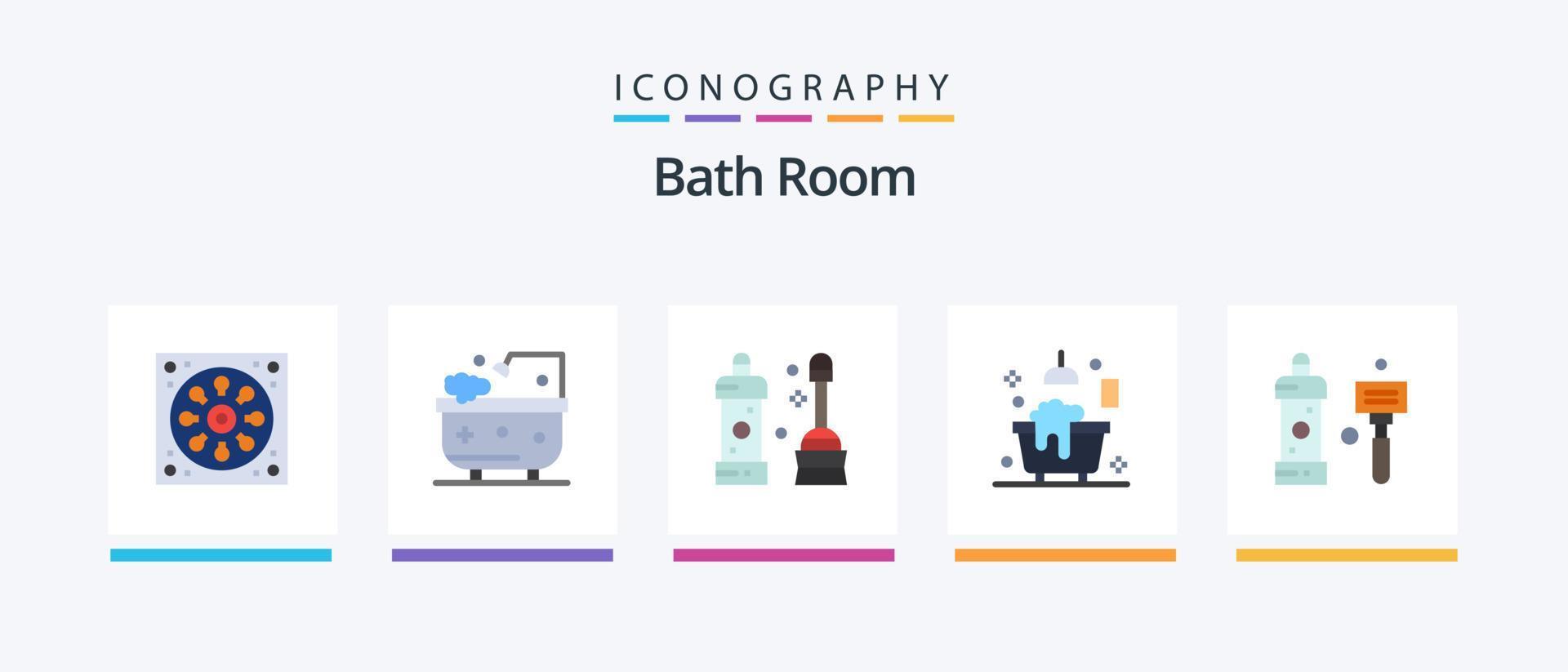 salle de bain plat 5 pack d'icônes comprenant la salle de bain. douche. salle de bains. baignoire. une baignoire. conception d'icônes créatives vecteur