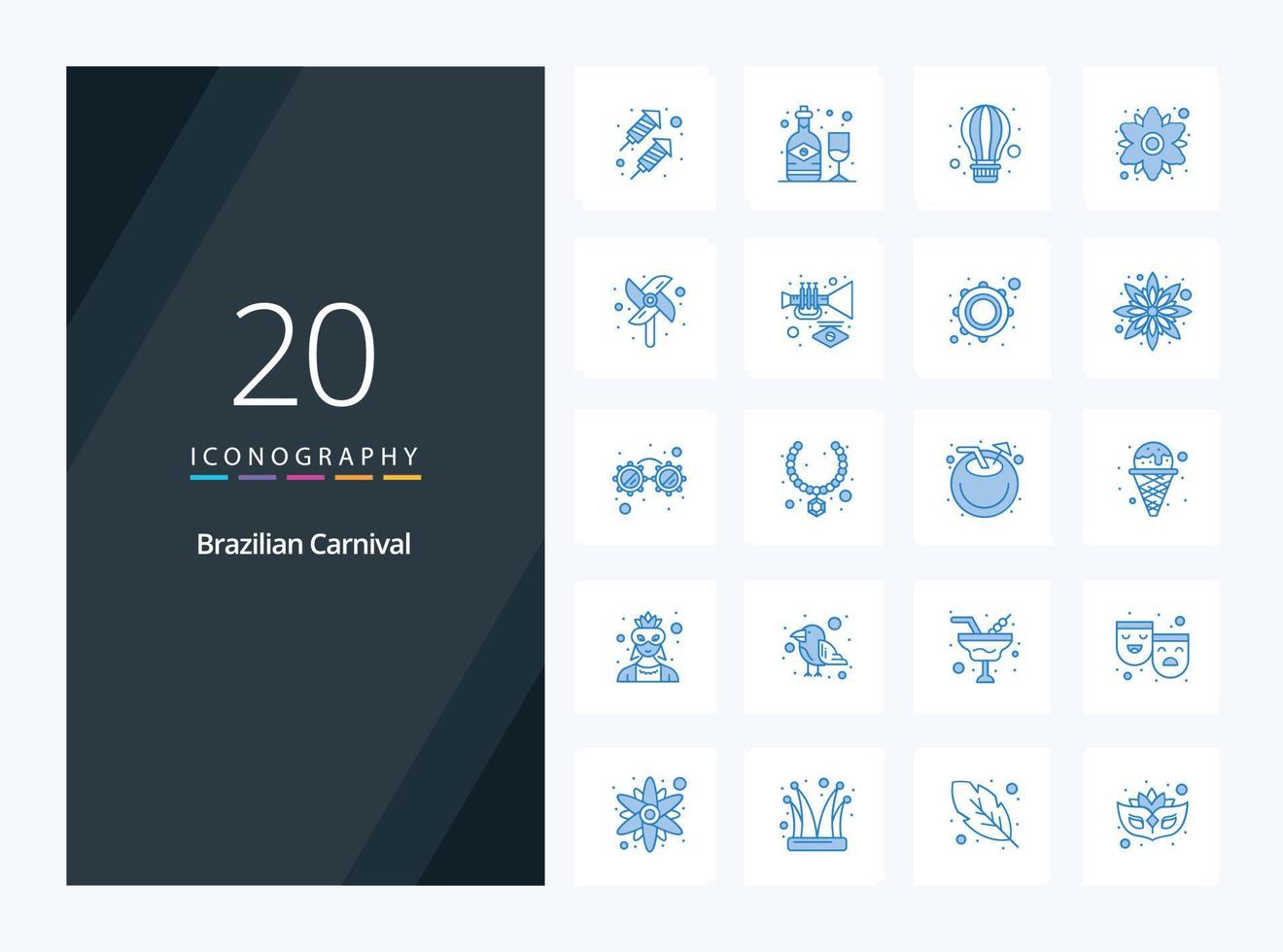 20 icône de couleur bleue du carnaval brésilien pour la présentation vecteur