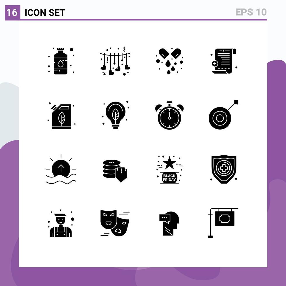 ensemble moderne de 16 pictogrammes de glyphes solides d'énergie peut valentine médicaments sur ordonnance éléments de conception vectoriels modifiables vecteur