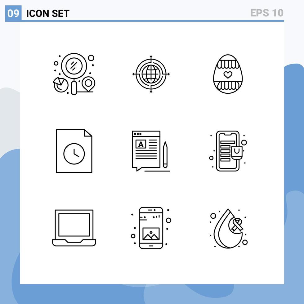 pack de lignes vectorielles modifiables de 9 contours simples d'histoire d'écriture fichiers connectés vacances éléments de conception vectoriels modifiables vecteur