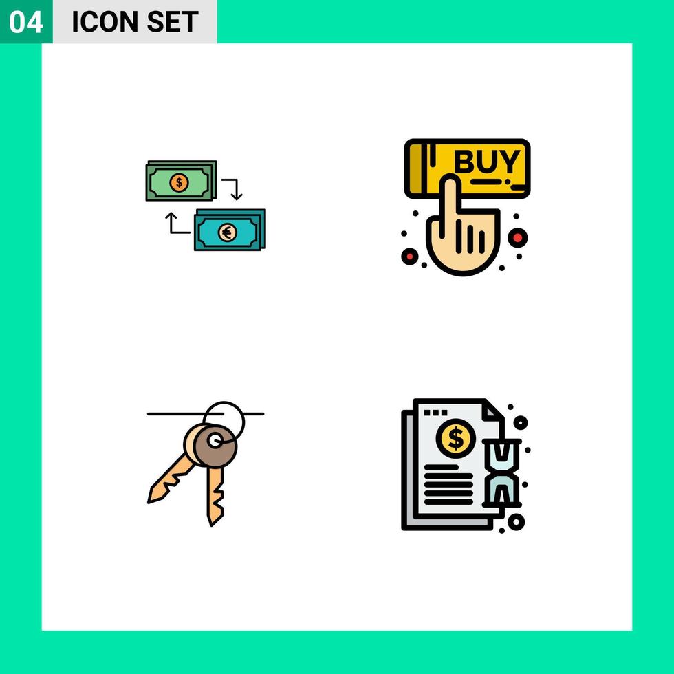 4 icônes créatives signes et symboles modernes d'échange cliquez sur euro argent hôtel éléments de conception vectoriels modifiables vecteur