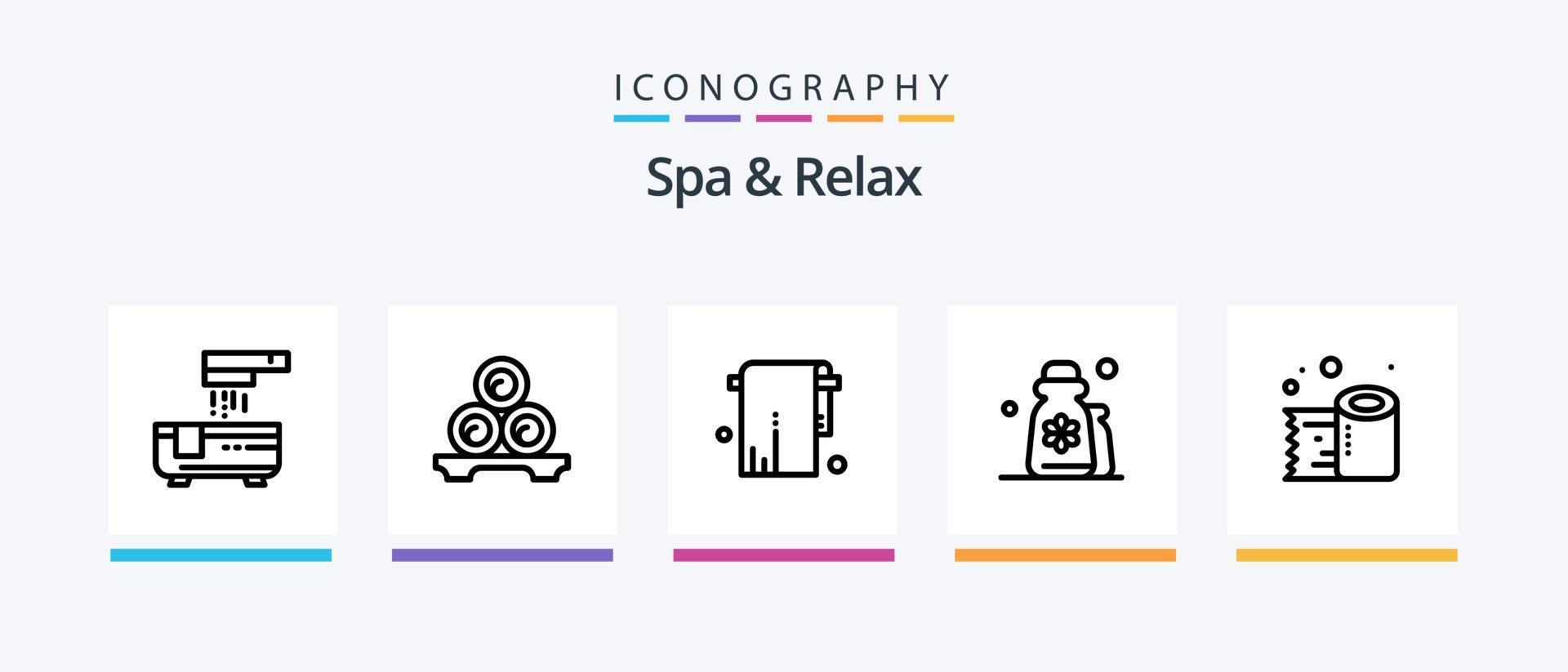 pack d'icônes spa et relax ligne 5 comprenant un rouleau de papier. bougie dans un bol. spa. bougie. spa. conception d'icônes créatives vecteur