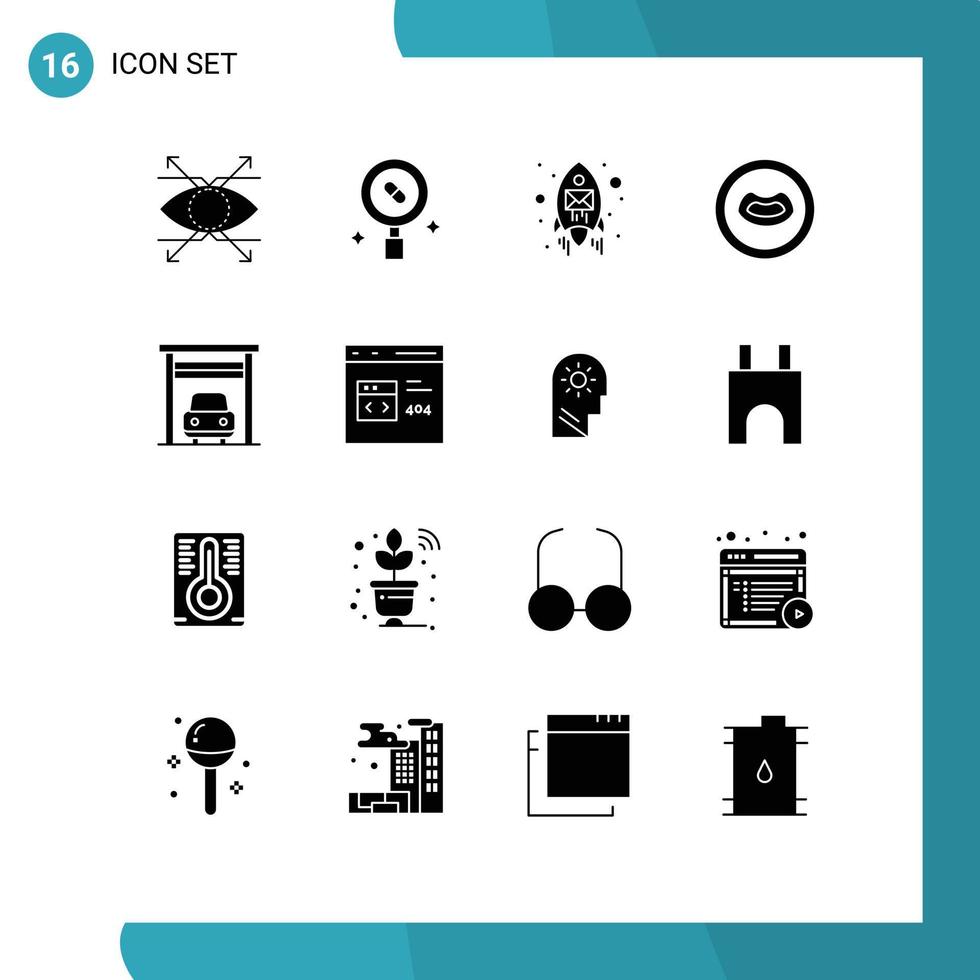 groupe de 16 signes et symboles de glyphes solides pour les pilules de bouche de garage lèvres seo éléments de conception vectoriels modifiables vecteur