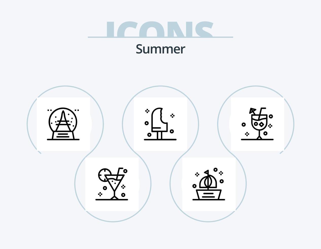 pack d'icônes de ligne d'été 5 conception d'icônes. matelas. gril. globe. nourriture. barbecue vecteur