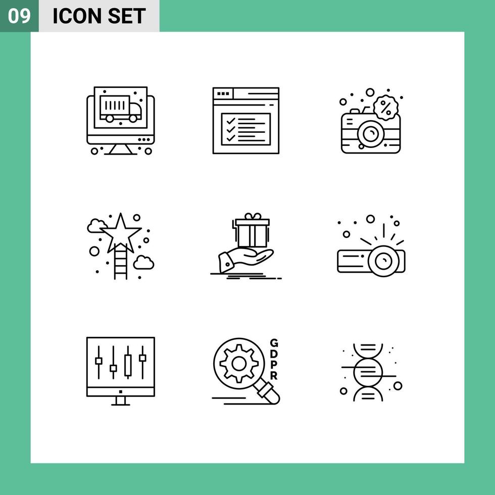 groupe de 9 contours des signes et des symboles pour le succès des escaliers de la caméra étoile éléments de conception vectoriels modifiables électroniques vecteur
