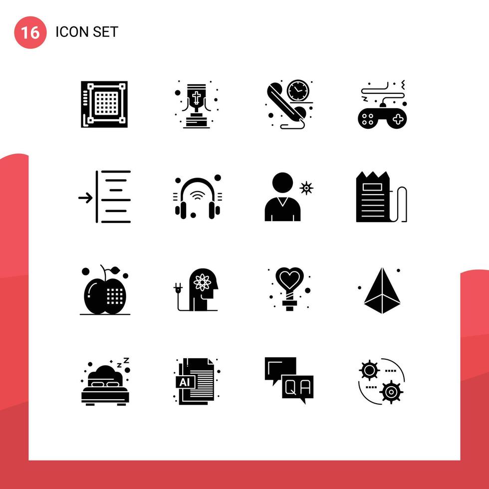 pack d'interface utilisateur de 16 glyphes solides de base de la console de jeu christian cross pad temps éléments de conception vectoriels modifiables vecteur