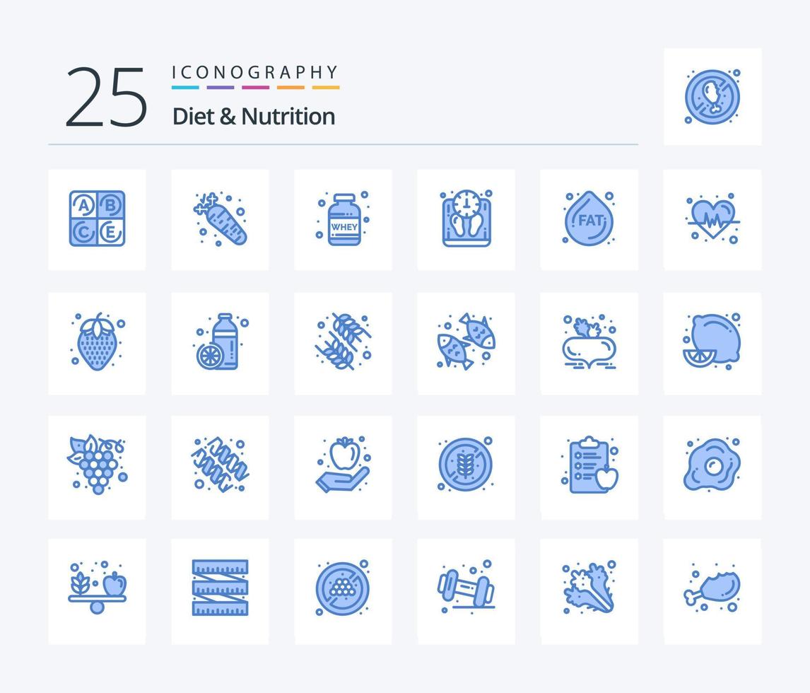 alimentation et nutrition 25 pack d'icônes de couleur bleue, y compris l'alimentation. gros. protéine. escalader. Masse vecteur