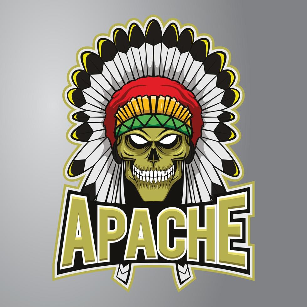 logo mascotte tête de mort apache vecteur