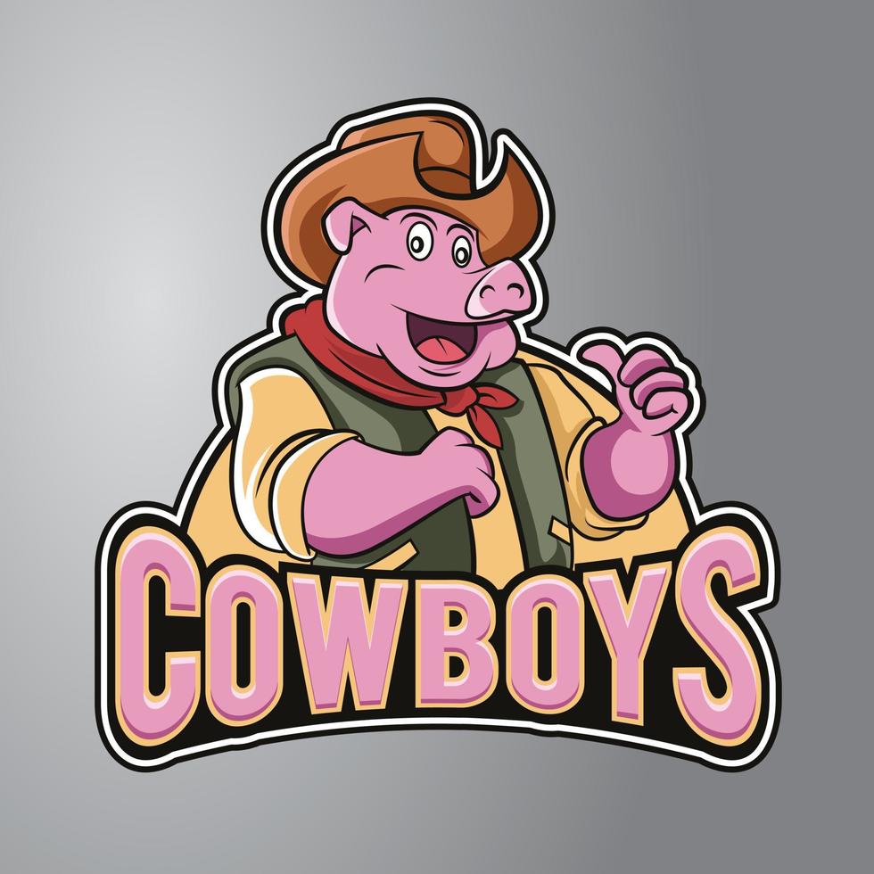 logo de mascotte de cochon cowboys vecteur