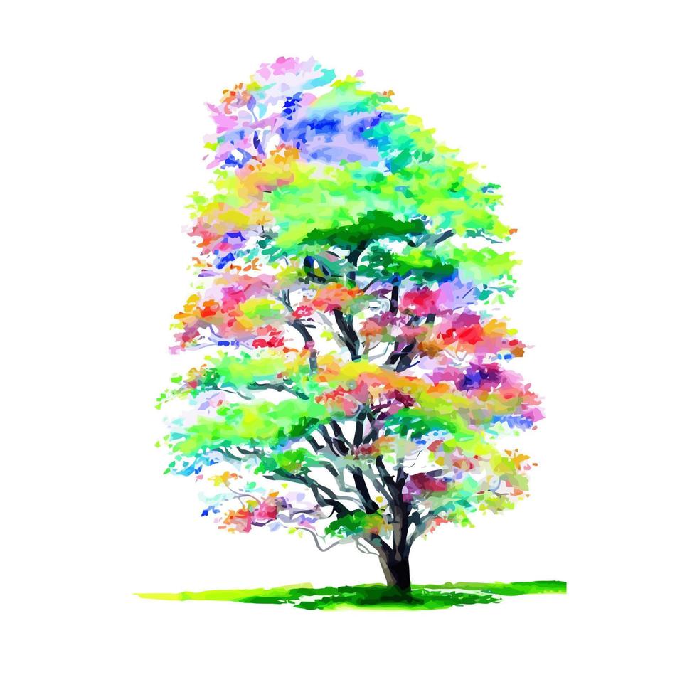 arbre boisé feuillage aquarelle coloré vecteur