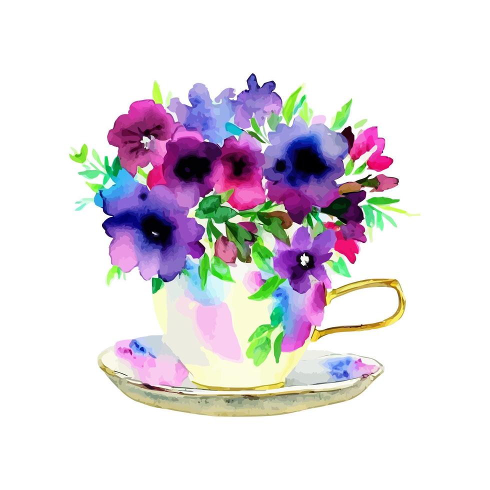 fleurs de lilas dans une tasse de thé vecteur