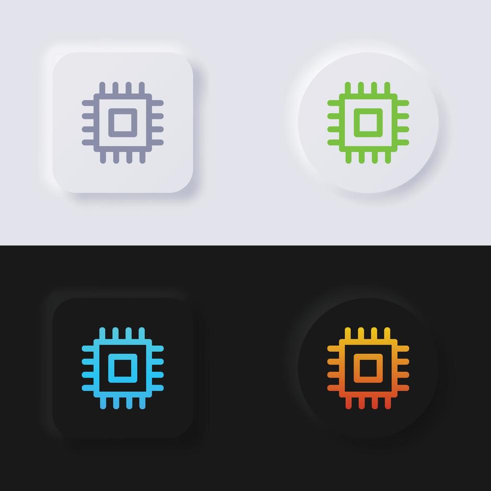 jeu d'icônes de bouton de symbole cpu, conception d'interface utilisateur souple de bouton de neumorphisme multicolore pour la conception Web, interface utilisateur d'application et plus encore, bouton, vecteur. vecteur