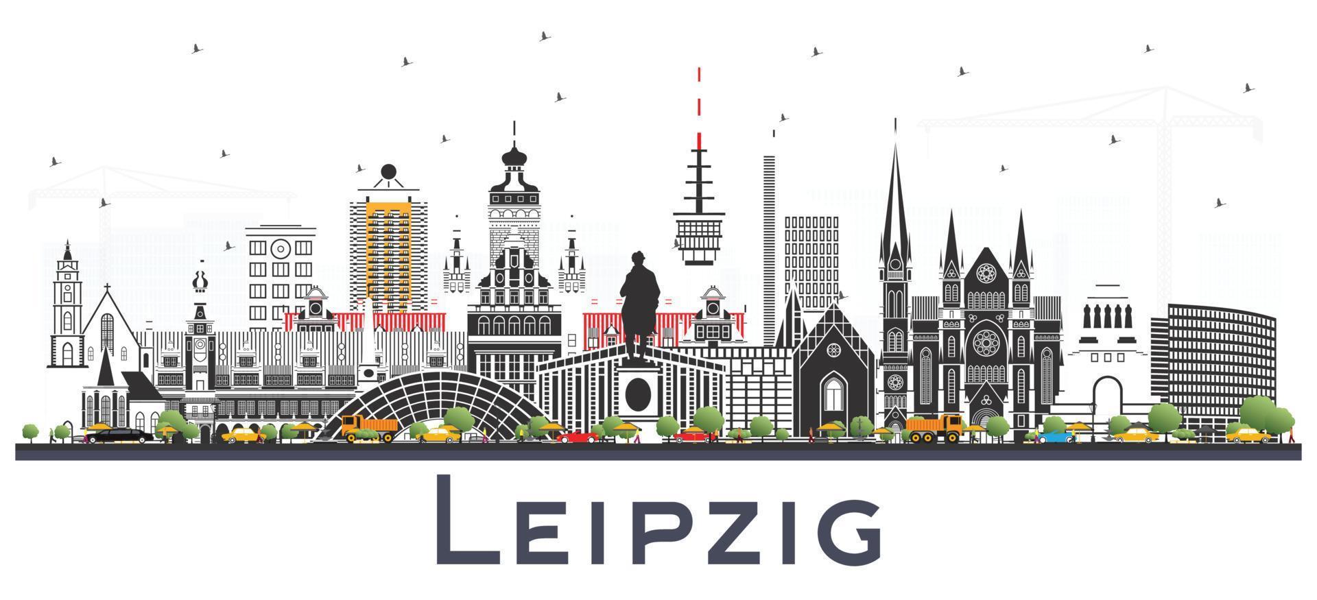 leipzig allemagne toits de la ville avec des bâtiments gris isolés sur blanc. vecteur