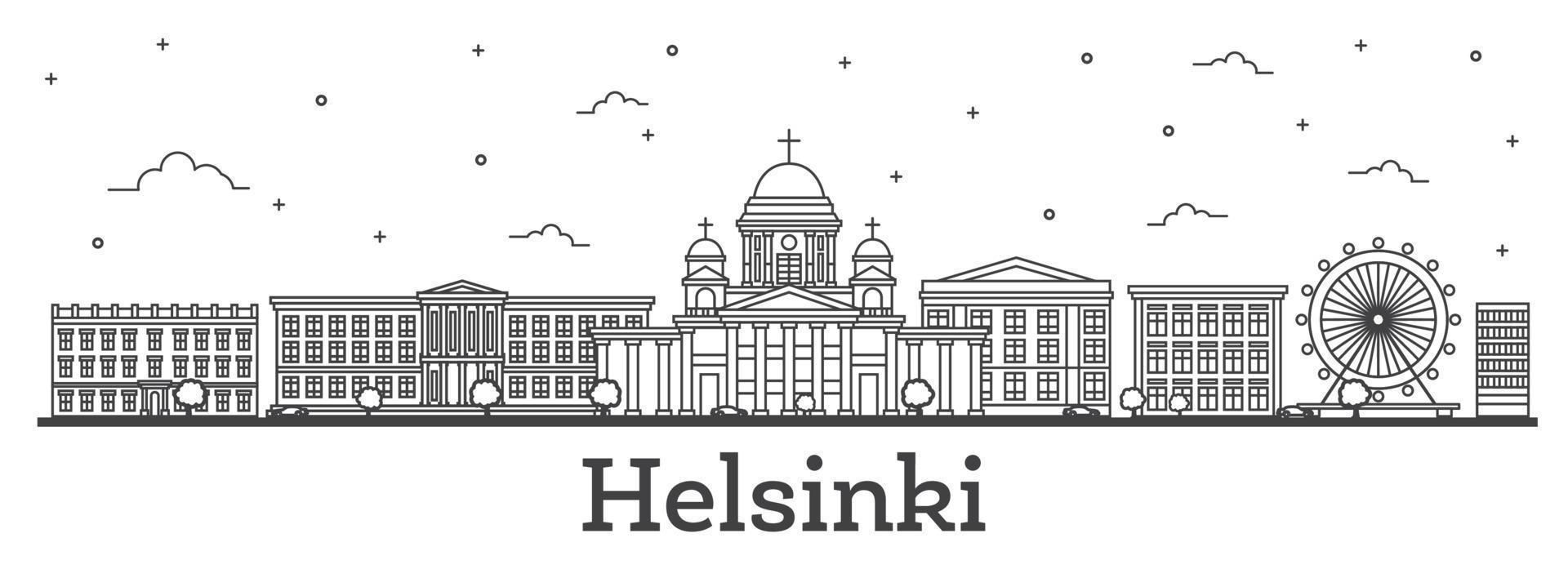 contours helsinki finlande toits de la ville avec des bâtiments historiques isolés sur blanc. vecteur