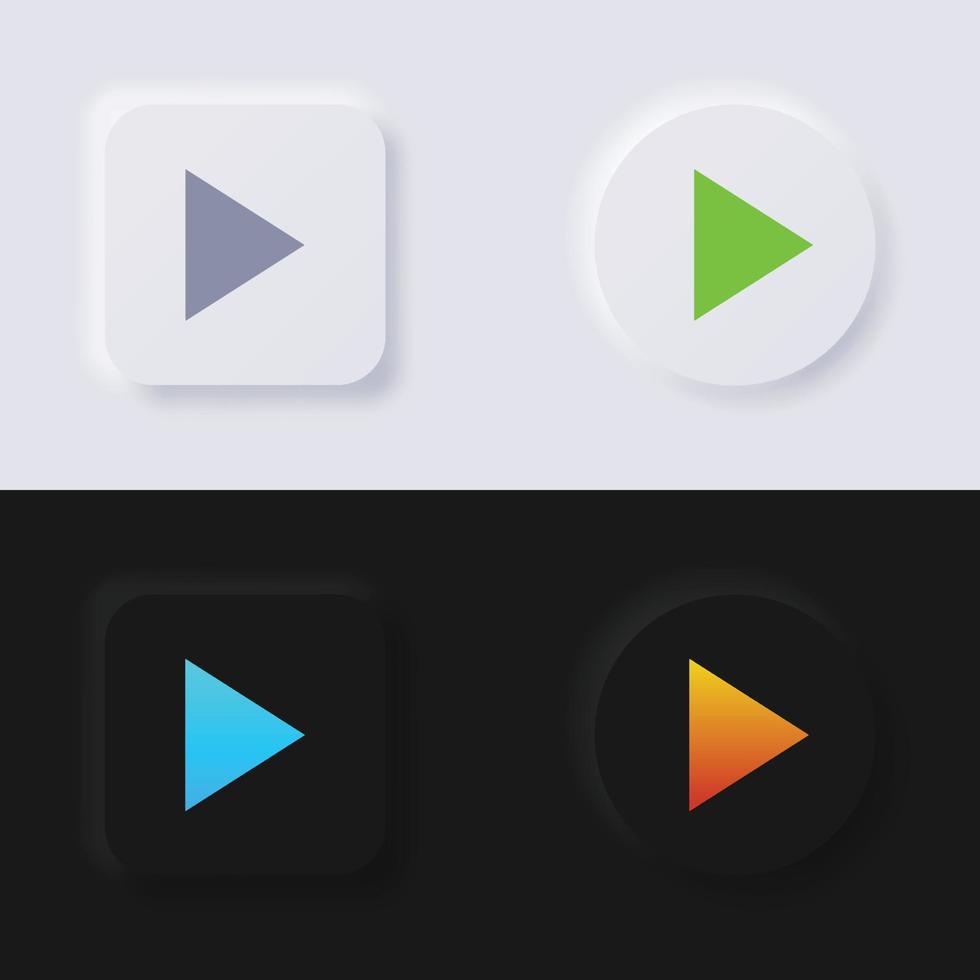 icône de bouton de lecture, jeu d'icônes de flèche, conception d'interface utilisateur souple de bouton de neumorphisme multicolore pour la conception Web, interface utilisateur d'application et plus encore, bouton, vecteur. vecteur