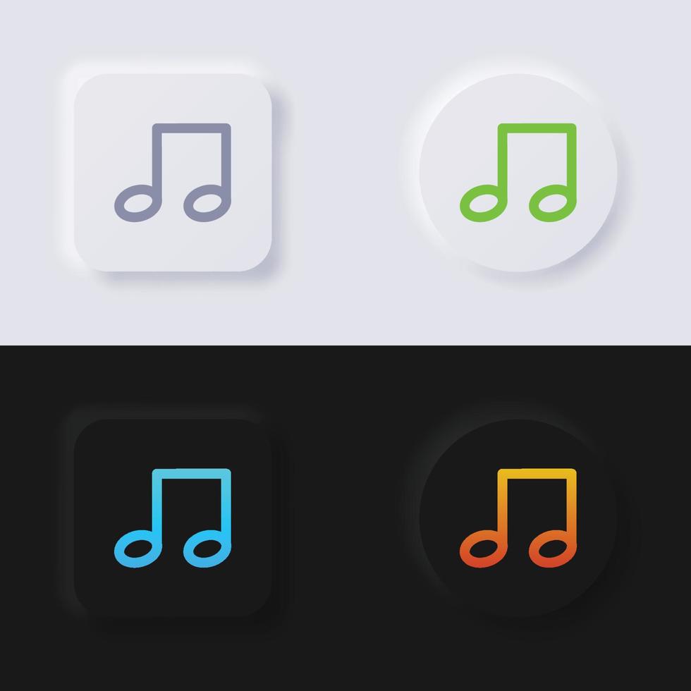 jeu d'icônes de bouton de note de musique, conception d'interface utilisateur souple de bouton de neumorphisme multicolore pour la conception Web, interface utilisateur d'application et plus encore, bouton, vecteur. vecteur