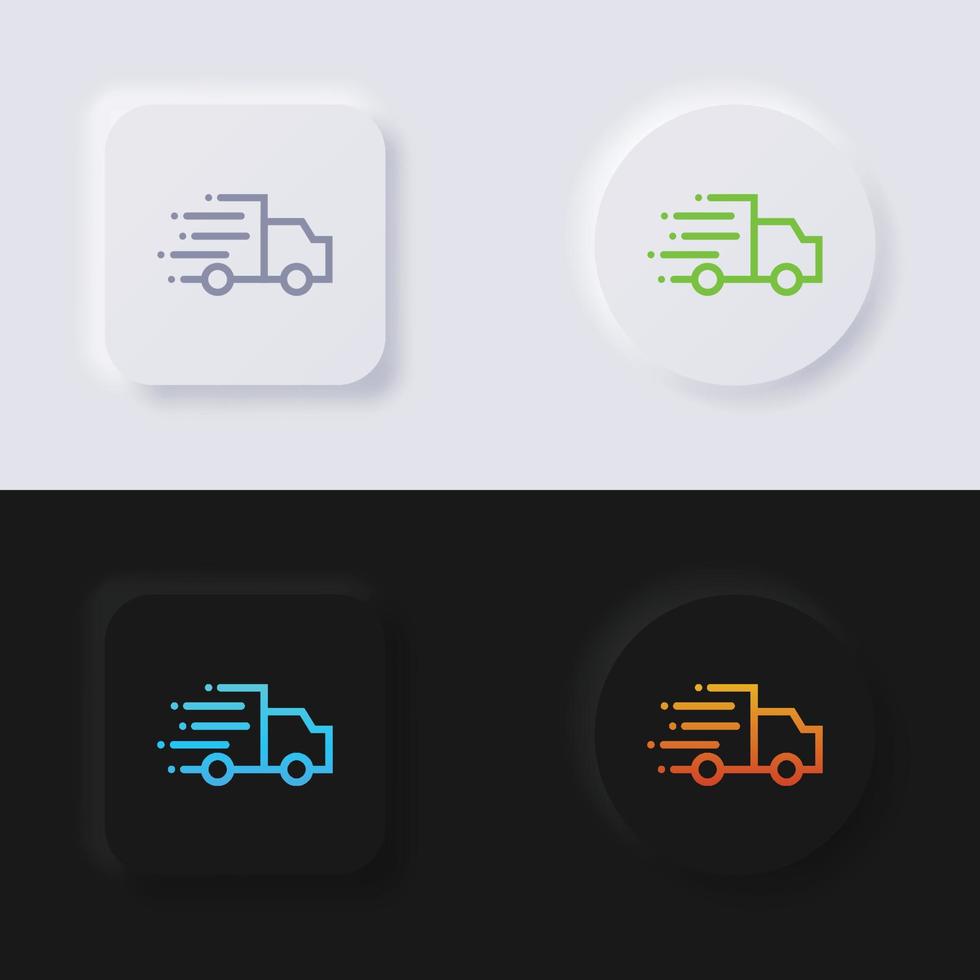 jeu d'icônes de camion de livraison, conception d'interface utilisateur souple de bouton de neumorphisme multicolore pour la conception Web, interface utilisateur d'application et plus encore, jeu d'icônes, bouton, image vectorielle. vecteur