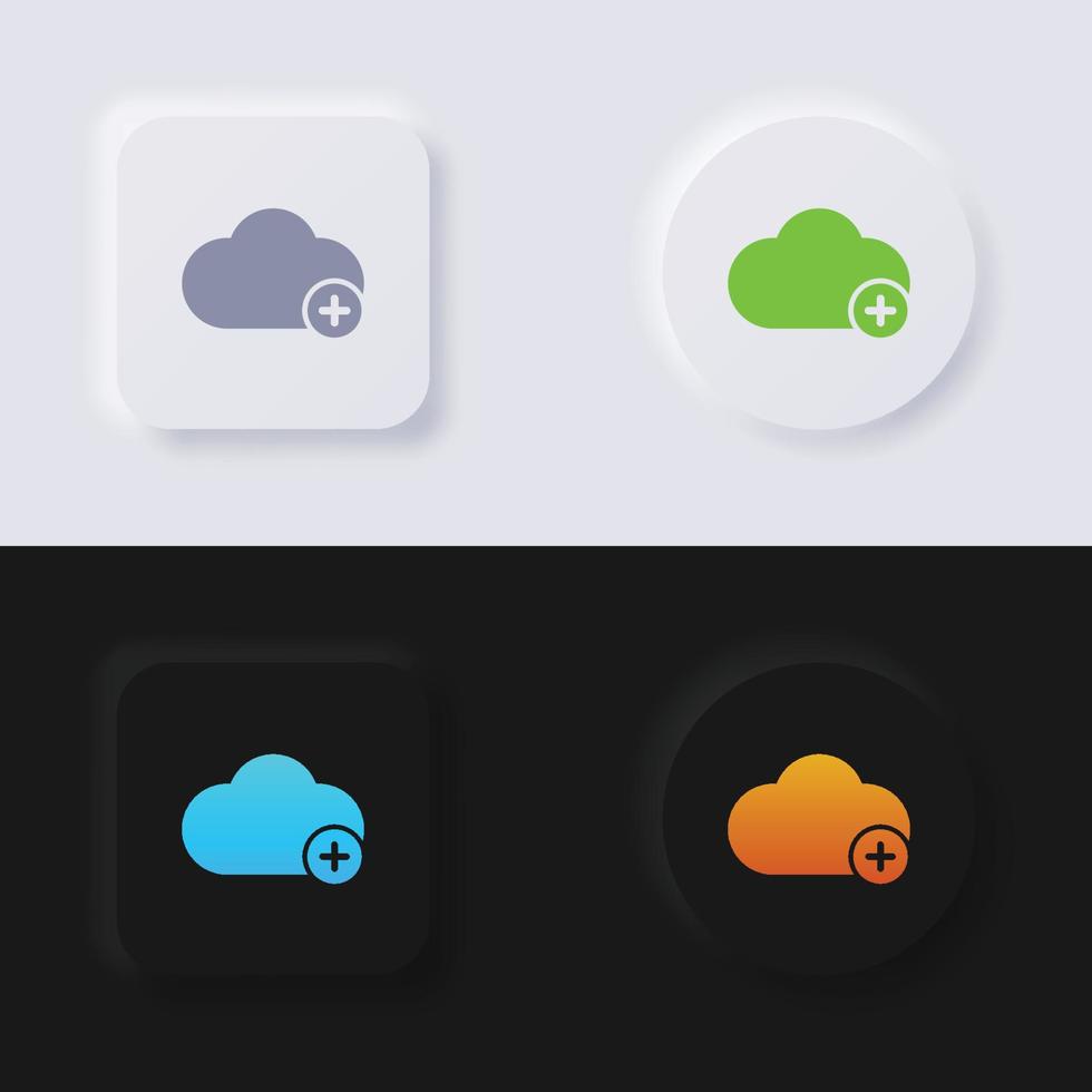 icône de nuage avec symbole plus, bouton de neumorphisme multicolore conception d'interface utilisateur souple pour la conception Web, interface utilisateur d'application et plus encore, jeu d'icônes, bouton, vecteur. vecteur