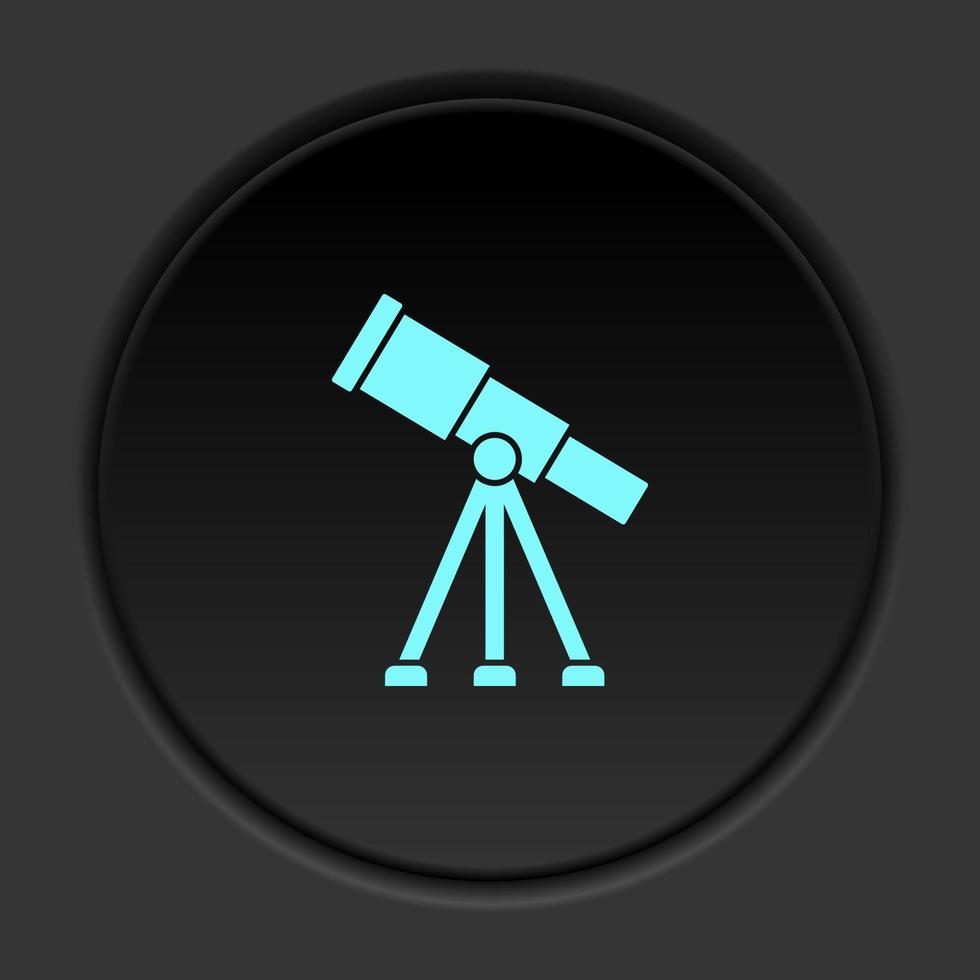 icône de bouton rond, observatoire, télescope. bannière de bouton rond, interface de badge pour l'illustration de l'application sur fond sombre vecteur