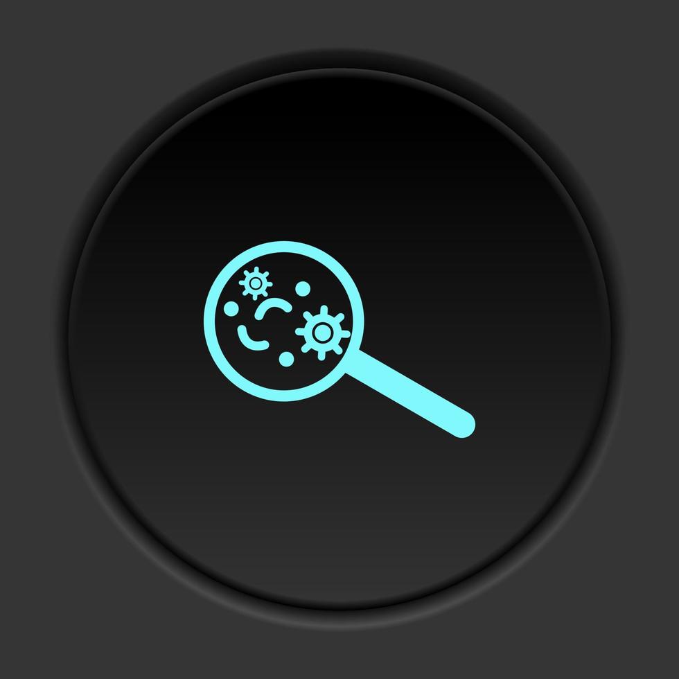 icône de bouton rond, virus, loupe. bannière de bouton rond, interface de badge pour l'illustration de l'application sur fond sombre vecteur