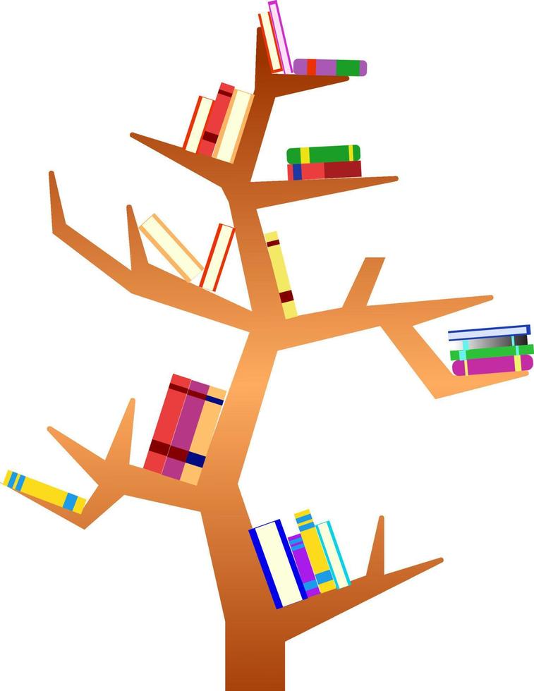 étagère en forme d'arbre design minimaliste, illustration vectorielle d'arbre étagère isolée, éducation et connaissances pour étudiant adolescent, étagère design moderne pour l'intérieur vecteur
