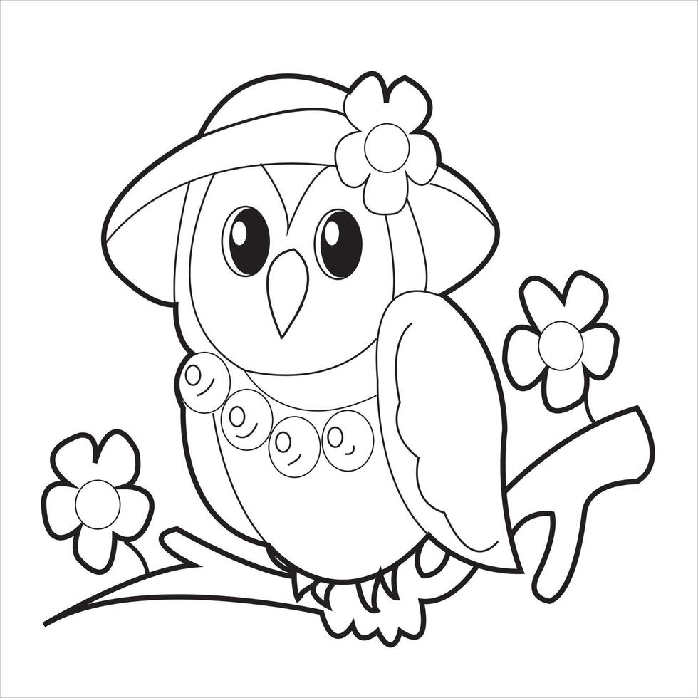 page de coloriage d'oiseau heureux de dessin animé mignon pour les enfants et les adultes vecteur