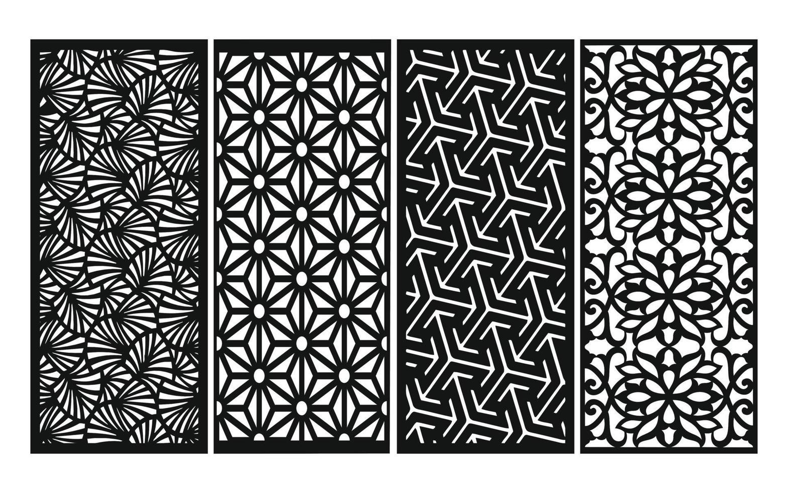 motifs noirs sur fond blanc, vecteurs islamiques avec panneaux floraux pour découpe laser cnc vecteur