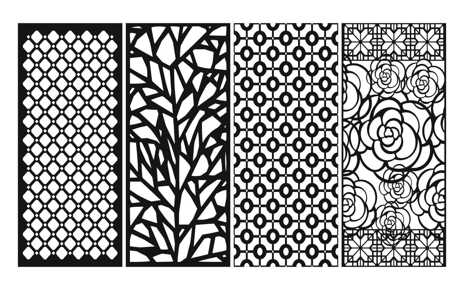 motifs noirs sur fond blanc, vecteurs islamiques avec panneaux floraux pour découpe laser cnc vecteur